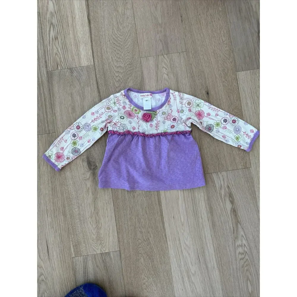 Baby Lulu 3T Lavender Purple Floral Two Piece Set Perfect For Events Cream